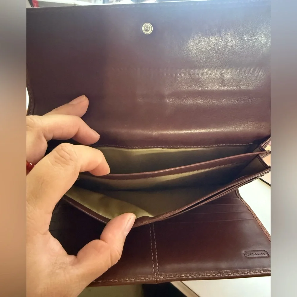 Coach Ashley Mahogany Dark Brown Leather Clutch Wallet